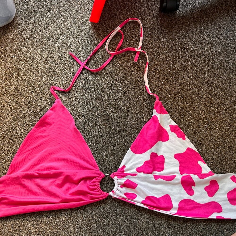 Pink Cow Print Triangle Tie Shirt